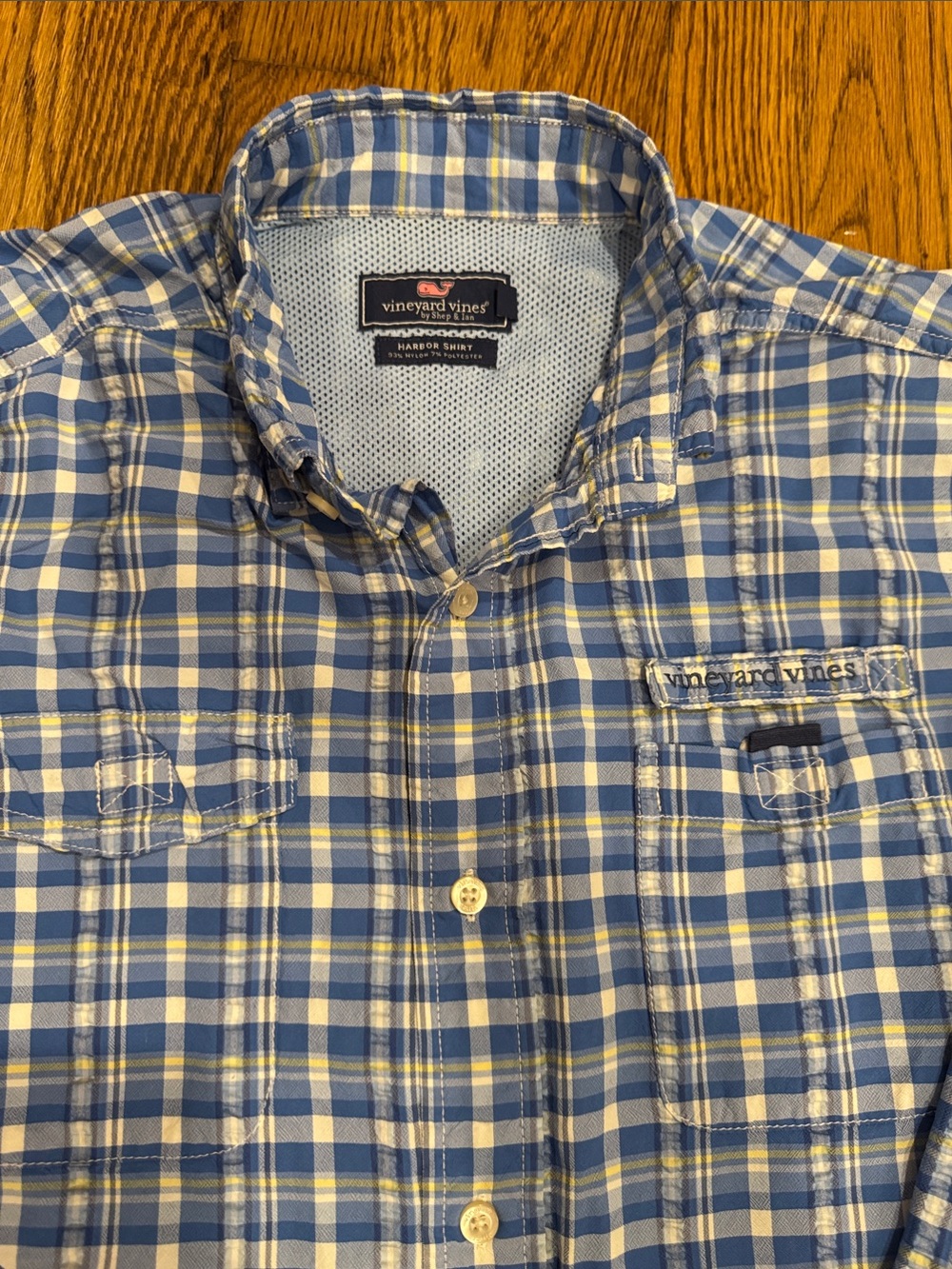 Vineyard Vines Blue and White Plaid Button-Down Harbor Shirt
